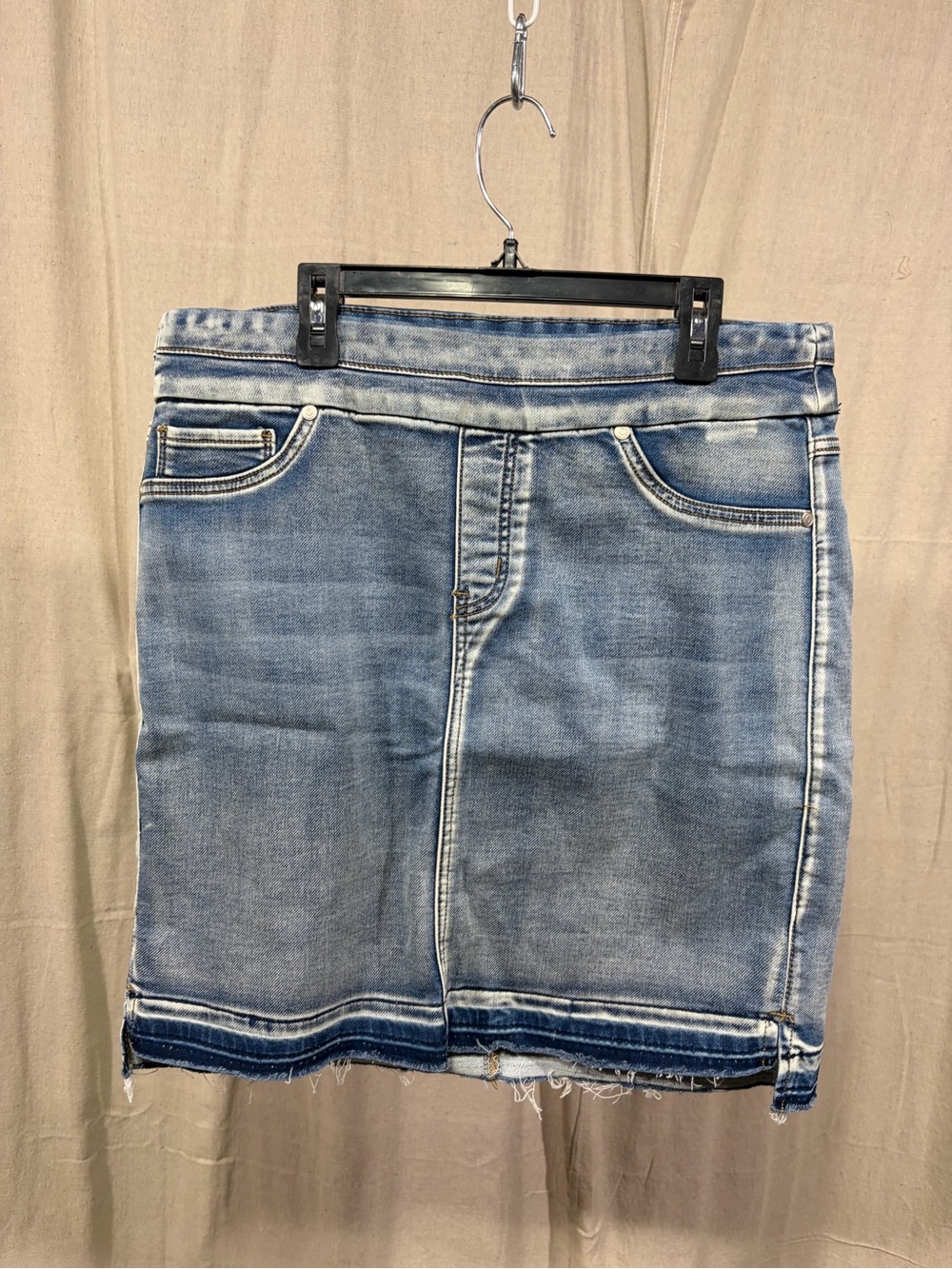 Tribal Light Wash Frayed Denim Skirt
